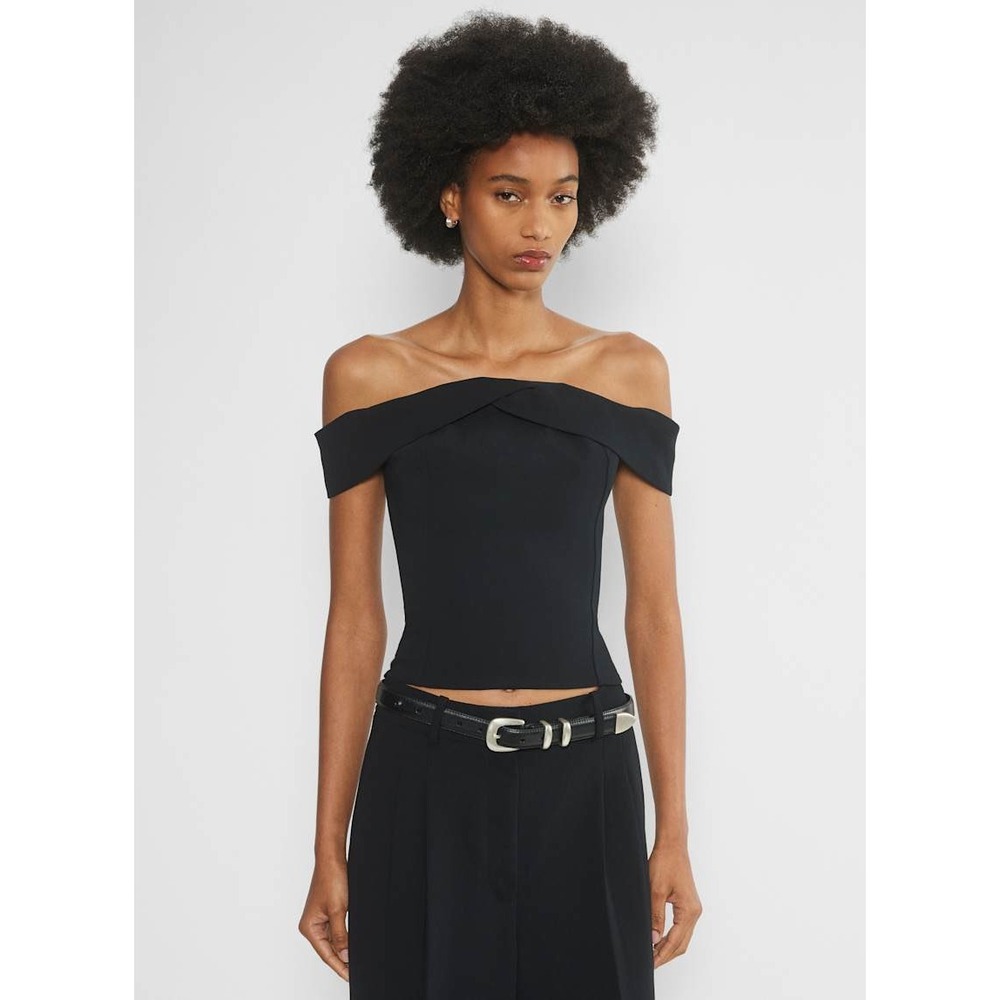 Aritzia Wilfred Queens Top XS NWT Off Shoulder Crepe Blouse Black